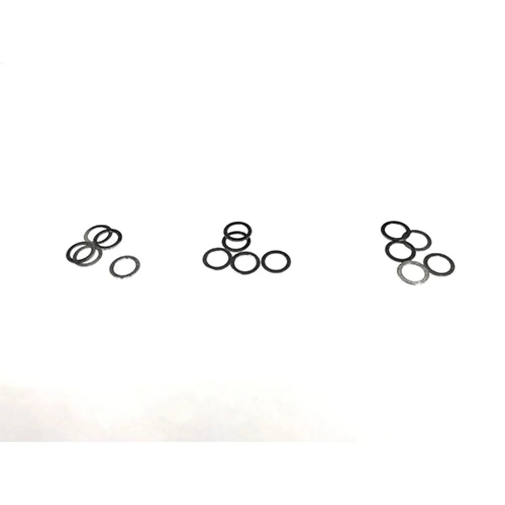 GL Racing 5x7mm shim set with 0.1, 0.2, and 0.3mm shims, featuring thin metal spacers for precise engine adjustments.