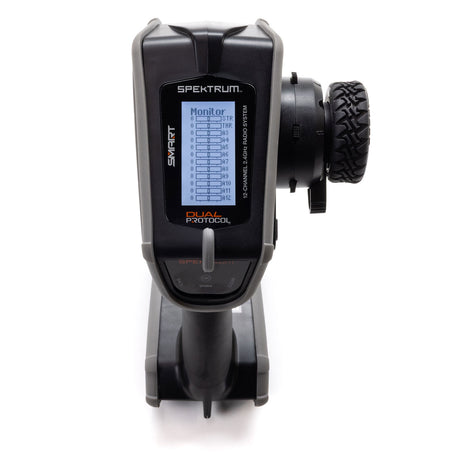 Spektrum DX Rugged+ 12-channel DSMR transmitter with SR615 receiver, shown in black with control sticks and antenna