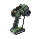 Spektrum DX Rugged+ 12-channel DSMR+ transmitter with rugged design and ergonomic controls, shown in a close-up view.