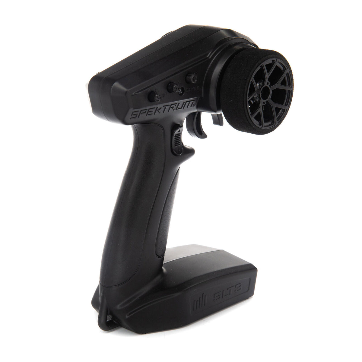 Spektrum SLT3 3-channel 2.4GHz SLT radio transmitter with ergonomic grip and control sticks for RC hobby use.