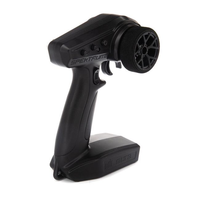 Spektrum SLT3 3-channel 2.4GHz SLT radio transmitter with ergonomic grip and control sticks for RC hobby use.