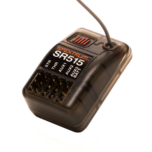 Spektrum SR515 DSMR 5-channel receiver with black casing and antenna for RC models.