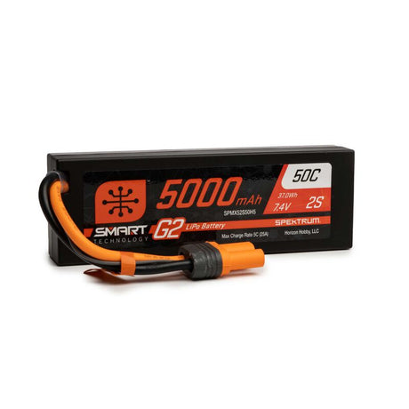 Spektrum 5000mAh 2S 7.4V Smart G2 LiPo battery with hard case, 50C discharge, for RC models