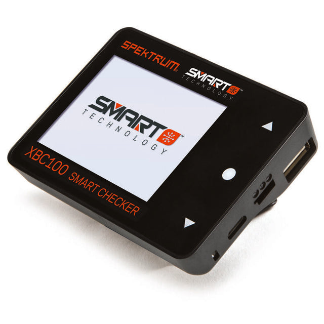 Spektrum XBC100 Smart LiPo Battery Checker and Servo Driver device with digital display and control buttons.