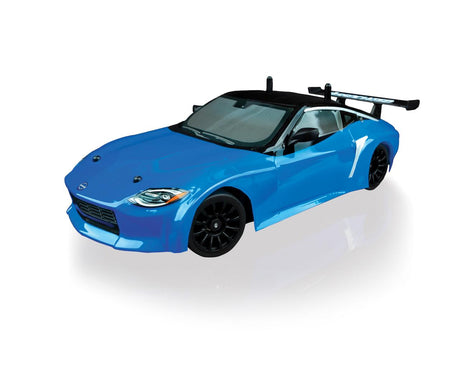 Blue Team Associated SR27 Nissan Z RTR RC car with detailed exterior and realistic design, ready for high-performance racing.