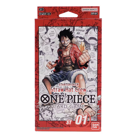 Bandai One Piece TCG Straw Hat Crew Starter Deck with collectible trading cards featuring characters from the series.