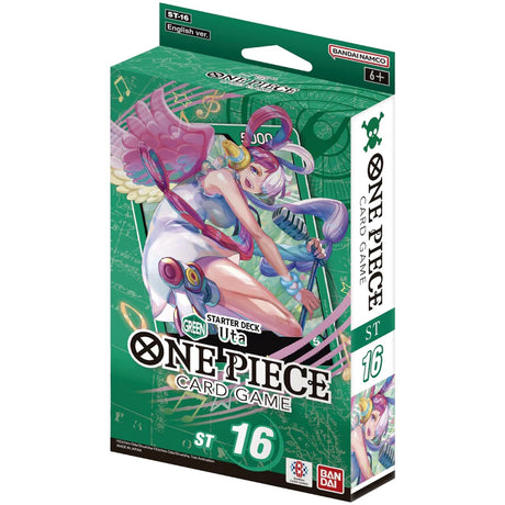 Bandai One Piece TCG Uta Starter Deck (ST-16) card game box with colorful artwork featuring Uta from the One Piece series.