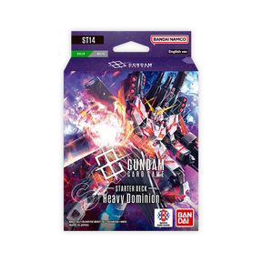 Bandai Gundam Starter Deck Heavy Dominion (ST-14) card deck, featuring detailed artwork on a white background.
