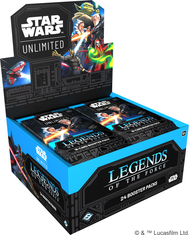Star Wars Legends of the Force booster box by Fantasy Flight Games featuring colorful card artwork and packaging design.