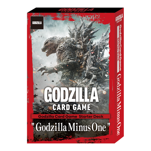Godzilla Minus One starter deck from BushiRoad featuring colorful trading card game cards with Godzilla-themed artwork.