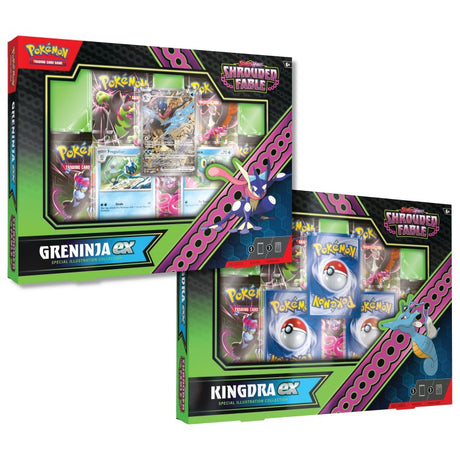 Pokemon TCG Shrouded Fable Kingdra and Greninja ex special illustration collection card set featuring detailed artwork.