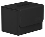 Black Ultimate Guard Sidewinder 80+ Xenoskin card storage box with secure lid for card protection and organization.