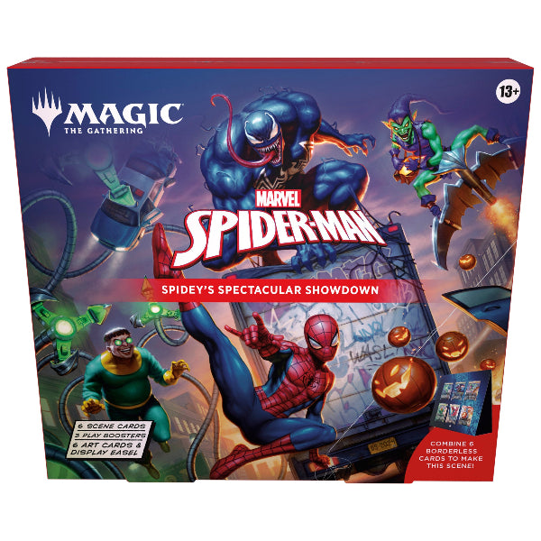 Spider-Man Scene Box from Magic: The Gathering featuring Spider-Man artwork and collectible game components, by Wizards of the Coast.
