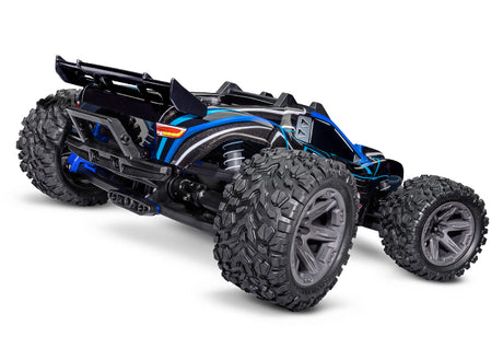Traxxas Rustler 4X4 BL-2s off-road RC truck with rugged tires and sleek black body, ready for outdoor racing.