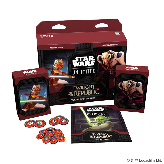 Star Wars Twilight of the Republic two-player starter deck by Fantasy Flight Games, featuring cards and game components for gameplay