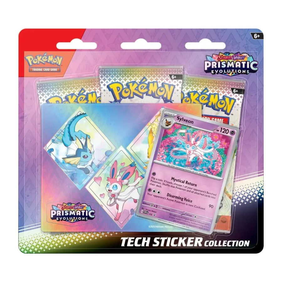 Pokemon Sylveon sticker from the Prismatic Evolutions Tech Sticker Collection, featuring colorful Pokemon TCG artwork.