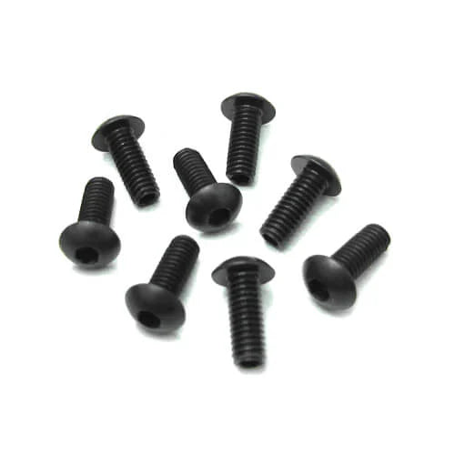 Set of 8 Tekno M4x10mm droop adjustment screws for RC car suspension, shown in a close-up image.
