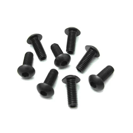 Set of 8 Tekno M4x10mm droop adjustment screws for RC car suspension, shown in a close-up image.