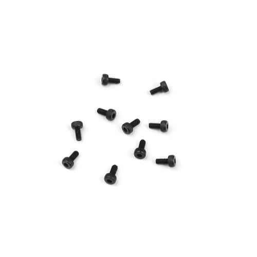 Set of 10 Tekno M2x4mm cap head screws, steel fasteners with hex drive for electronics and DIY projects.