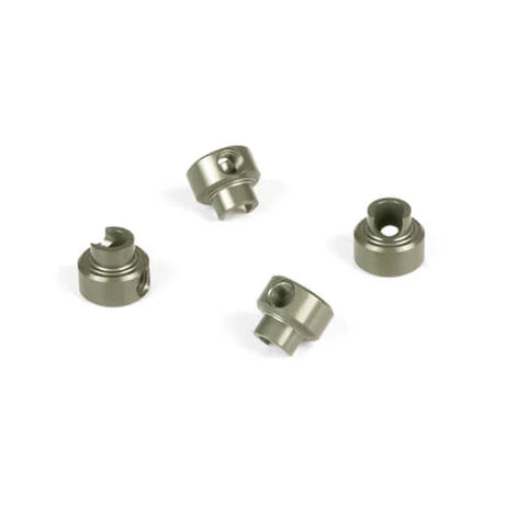 Set of four Tekno aluminum sway bar collars for RC car suspension, featuring durable construction and precise fit.