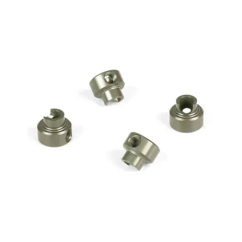 Set of four Tekno aluminum sway bar collars for RC car suspension, featuring durable construction and precise fit.