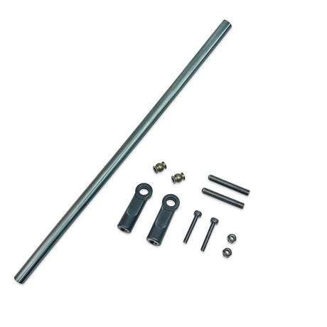 Tekno MT410 2.0 chassis and shock tower brace in black, showing reinforced aluminum construction for RC car stability.