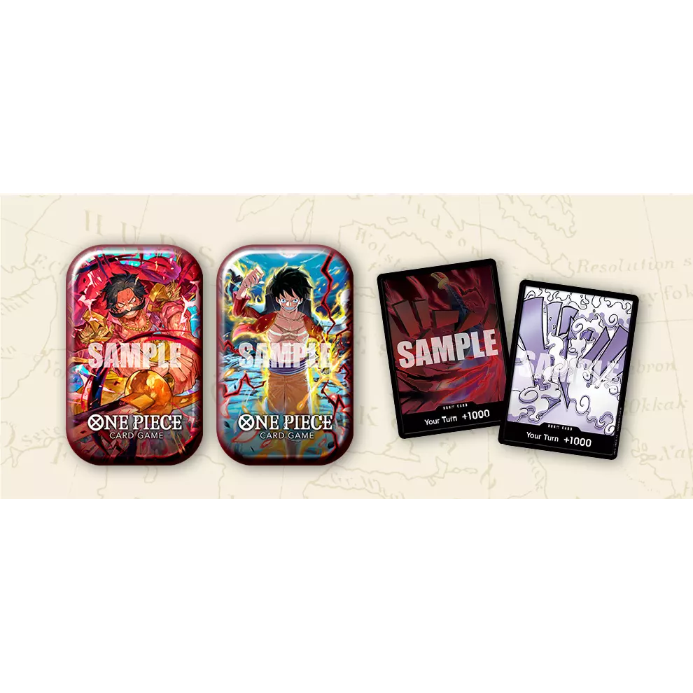 Bandai One Piece TCG Tin Pack Set V1 (TS-01) with trading cards and packaging, showcasing collectible cards from the series.
