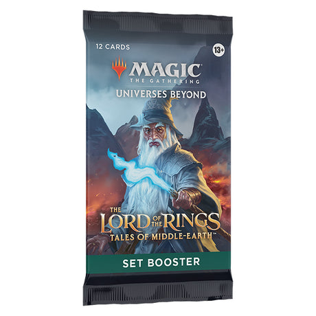 Wizards of the Coast Lord of the Rings Tales of Middle-Earth Set Booster Pack, featuring fantasy-themed card packaging and artwork.