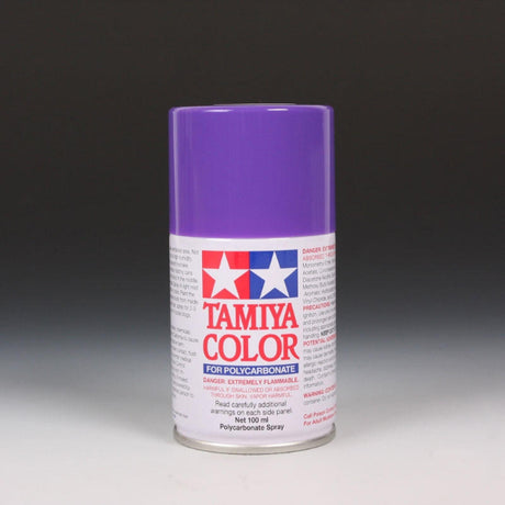 Tamiya PS-10 Purple Spray Paint 100ml bottle with spray nozzle, ideal for model painting and hobby projects.