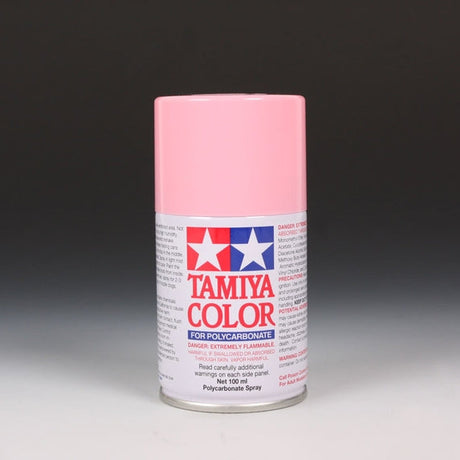 Tamiya PS-11 Pink Spray Paint 100ml bottle with spray nozzle, used for modeling and hobby projects.