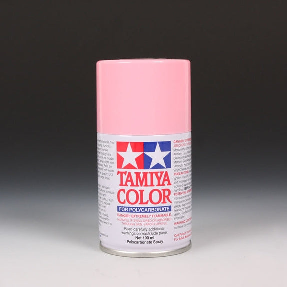 Tamiya PS-11 Pink Spray Paint 100ml bottle with spray nozzle, used for modeling and hobby projects.