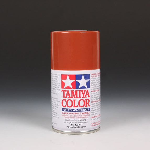 Tamiya PS-14 Copper spray paint can with 100ml of metallic copper paint, shown with the spray nozzle and cap.