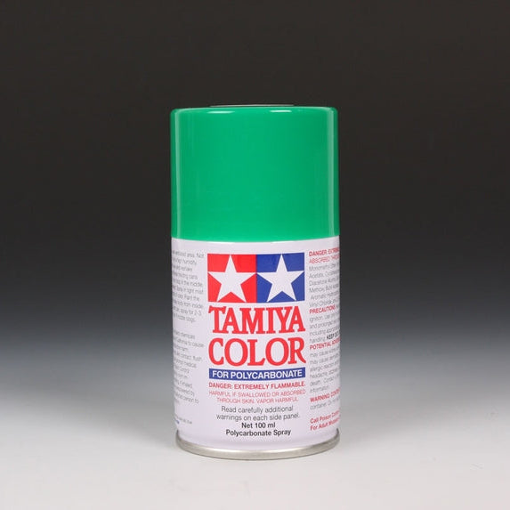 Tamiya PS-25 Bright Green spray paint in a 100ml container, ready for model and hobby painting projects.