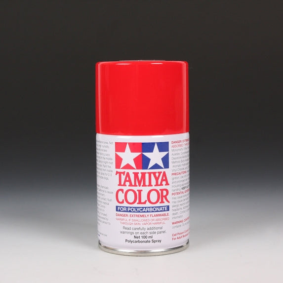 Tamiya PS-2 Red spray paint in 100ml bottle, ideal for model painting and hobby projects.