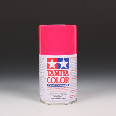 Tamiya PS-33 Cherry Red spray paint in 100ml bottle, featuring the vibrant red color and spray nozzle for model painting.