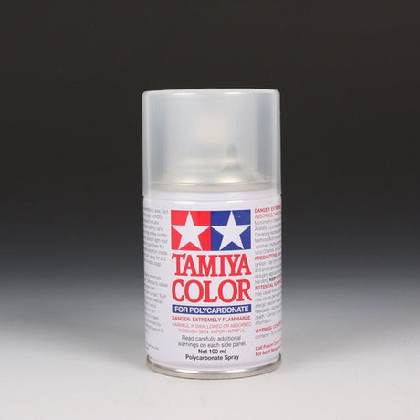 Tamiya PS-58 Pearl Clear Spray Paint 100ml bottle with silver pearl finish for model detailing and painting.