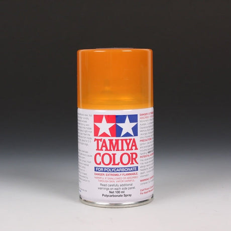 Tamiya PS-43 Transparent Orange spray paint bottle, 100ml, with the orange spray nozzle visible.