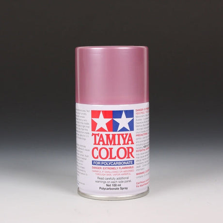 Tamiya PS-50 Sparkling Pink Spray Paint can, 100ml, with pink glitter finish and spray nozzle for model and hobby projects.