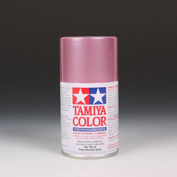 Tamiya PS-50 Sparkling Pink Spray Paint can, 100ml, with pink glitter finish and spray nozzle for model and hobby projects.