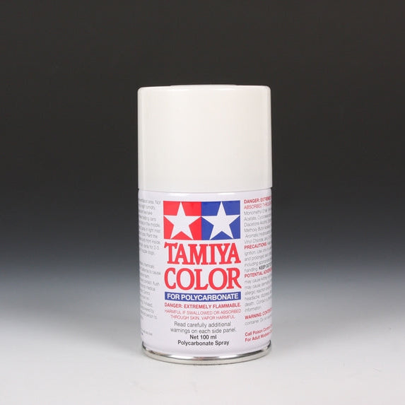 Tamiya PS-57 Pearl White spray paint in 100ml bottle, suitable for model and hobby painting projects.
