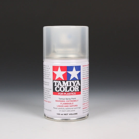 Tamiya TS-13 Clear Spray Paint can, 100ml, with the spray nozzle and transparent lacquer finish visible on the can.