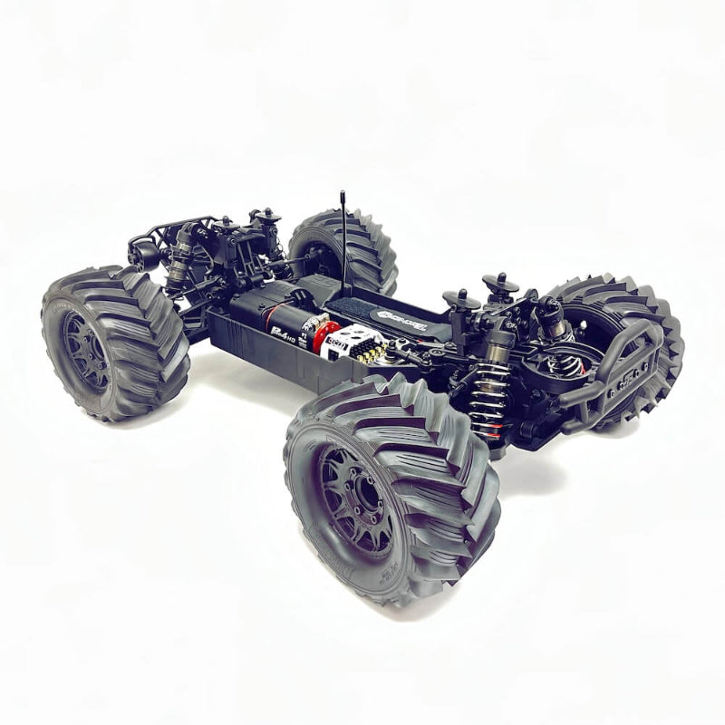 Tekno MT410 2.0 Pro 1/10 electric 4x4 monster truck kit with detailed chassis and off-road tires, ready for rugged terrain.