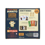 Back view of Exploding Kittens' Throw Throw Burrito game box showing colorful illustrations and the game's title.