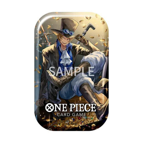 Bandai One Piece TCG Tin Pack Set Vol. 2 featuring Sabo collectible card and packaging with vibrant artwork.