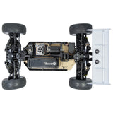 Top-down view of Tekno EB48 2.2 1/8th scale 4WD electric buggy kit with body removed, showcasing chassis and components.