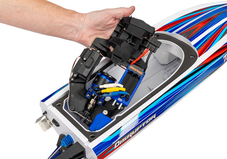 Traxxas Disruptor 26-inch 4S boat with sleek design and powerful motor, ready for high-speed water adventures.