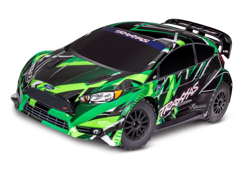 Traxxas Ford Fiesta ST Rally VXL remote control car, detailed scale model with rally car design and vibrant colors.