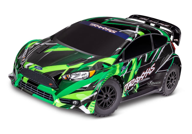 Traxxas Ford Fiesta ST Rally VXL remote control car, detailed scale model with rally car design and vibrant colors.