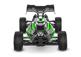 Green Traxxas Jato 4X4 BL-2s radio-controlled car with detailed body and off-road tires, shown from a side angle.