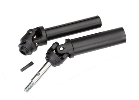Traxxas rear extreme heavy-duty driveshaft assembly for RC vehicles, featuring durable metal components and precise fit.